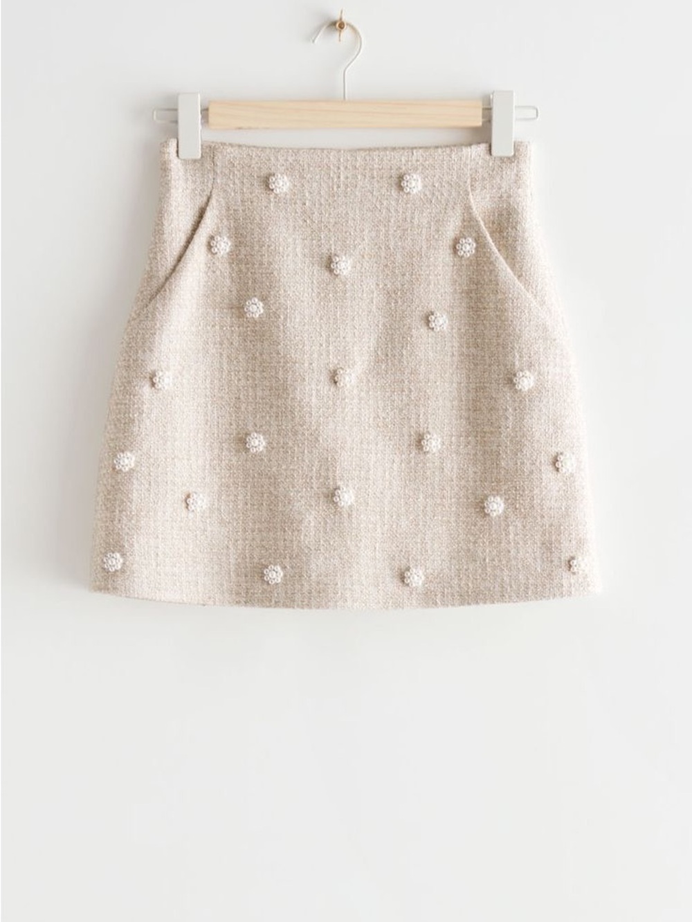Francesca's Bouclé Mini Skirt with Pearl Flower Tweed Skirt Size Small